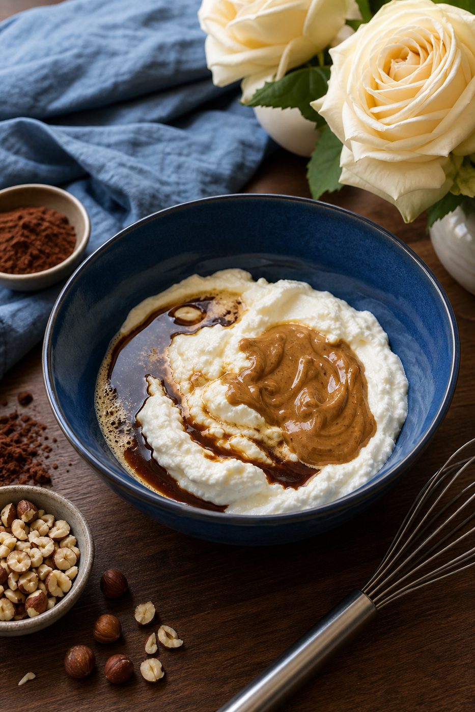 Schritt 1: Quark, Espresso und Haselnussmus zu einer glatten Creme rühren.