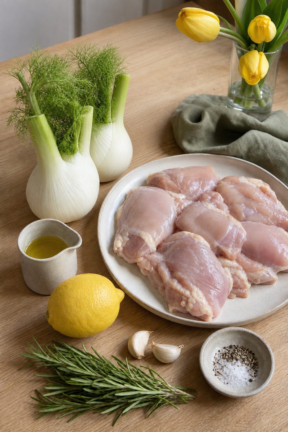 Zutaten für Zitronen-Rosmarin-Hähnchen mit Fenchel