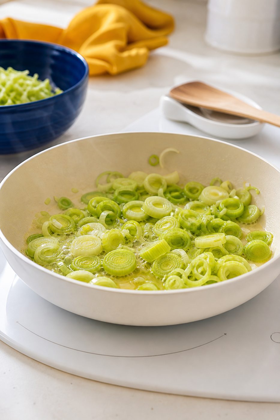 Schritt 1: Den Lauch in Butter langsam weich dünsten.