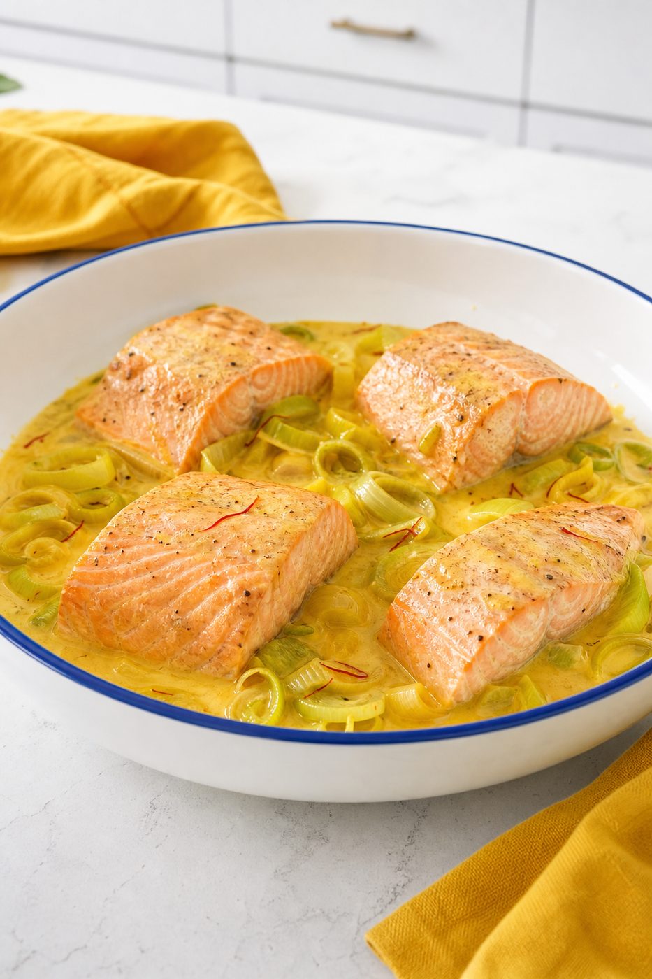 Lachs in Safran-Lauch-Rahm