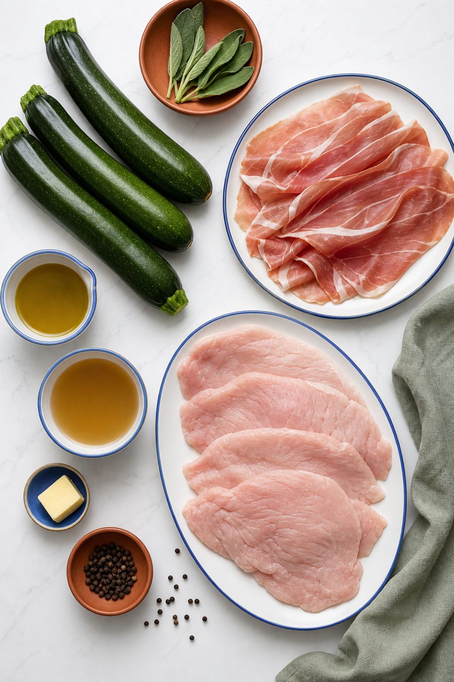 Zutaten für Puten-Saltimbocca mit Zucchini