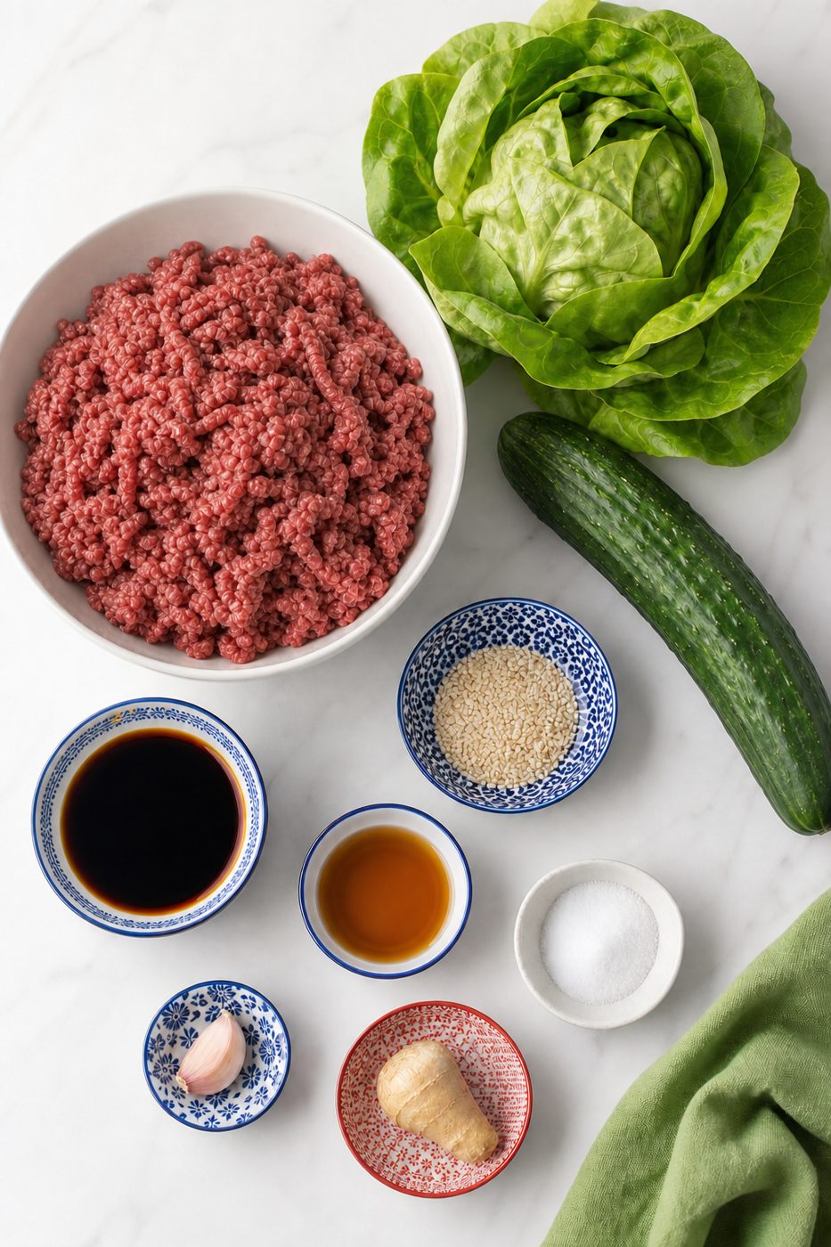 Zutaten für Koreanische Hackfleisch-Salatbowls
