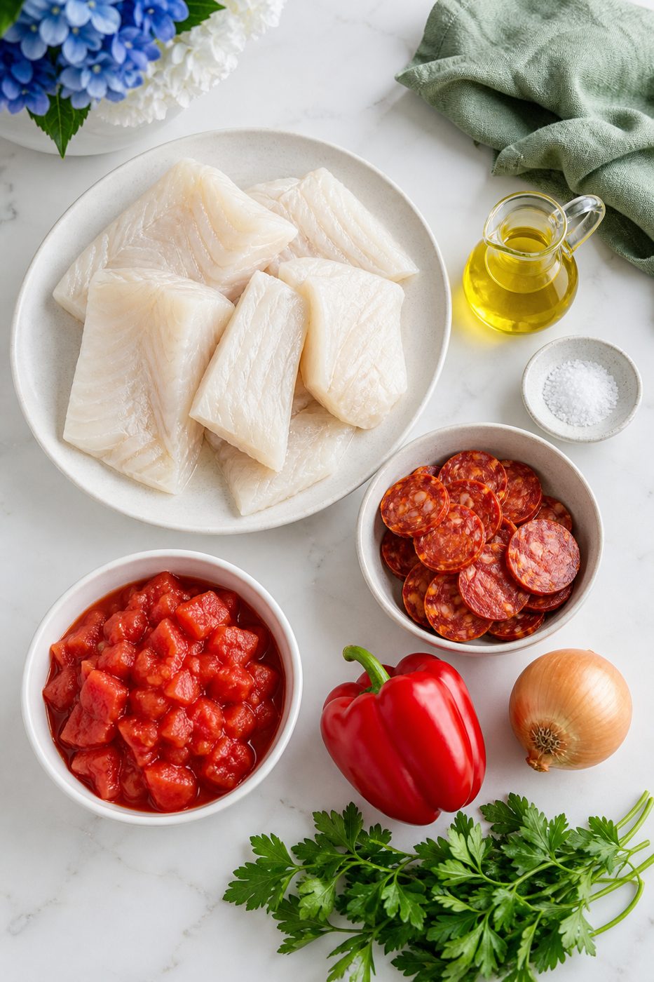 Zutaten für Kabeljau im Chorizo-Tomaten-Sud