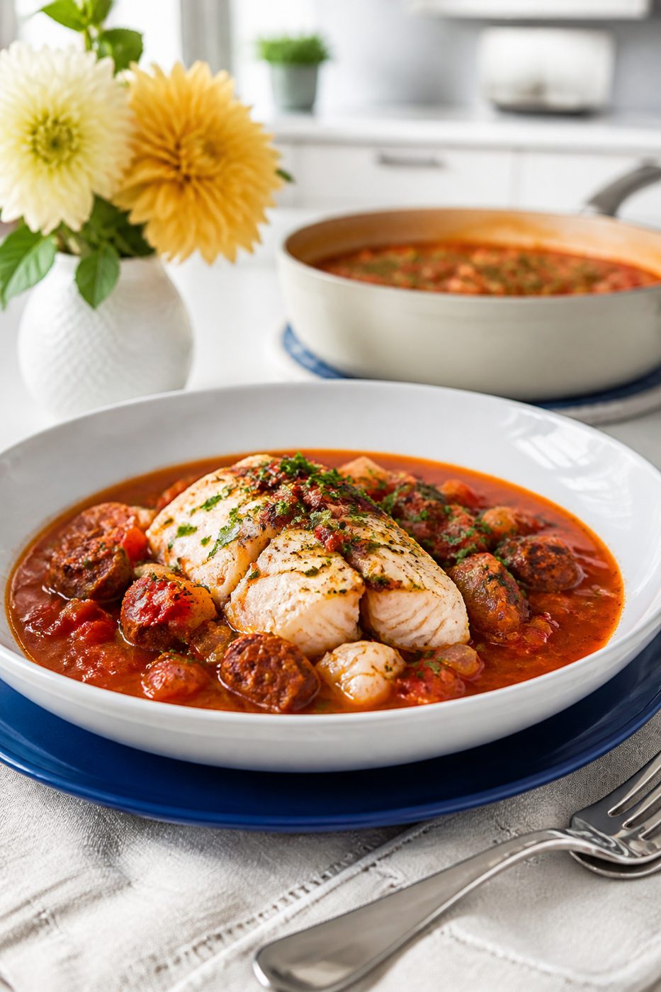 Kabeljau im Chorizo-Tomaten-Sud
