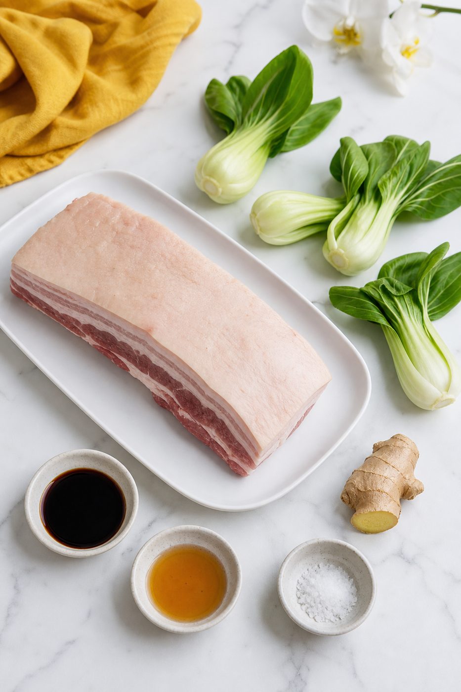 Zutaten für Knuspriger Schweinebauch mit Pak Choi