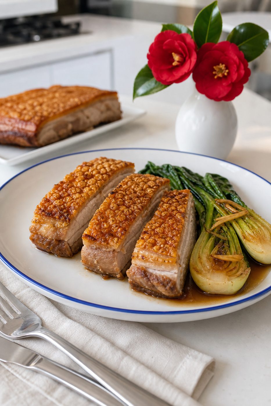 Knuspriger Schweinebauch mit Pak Choi