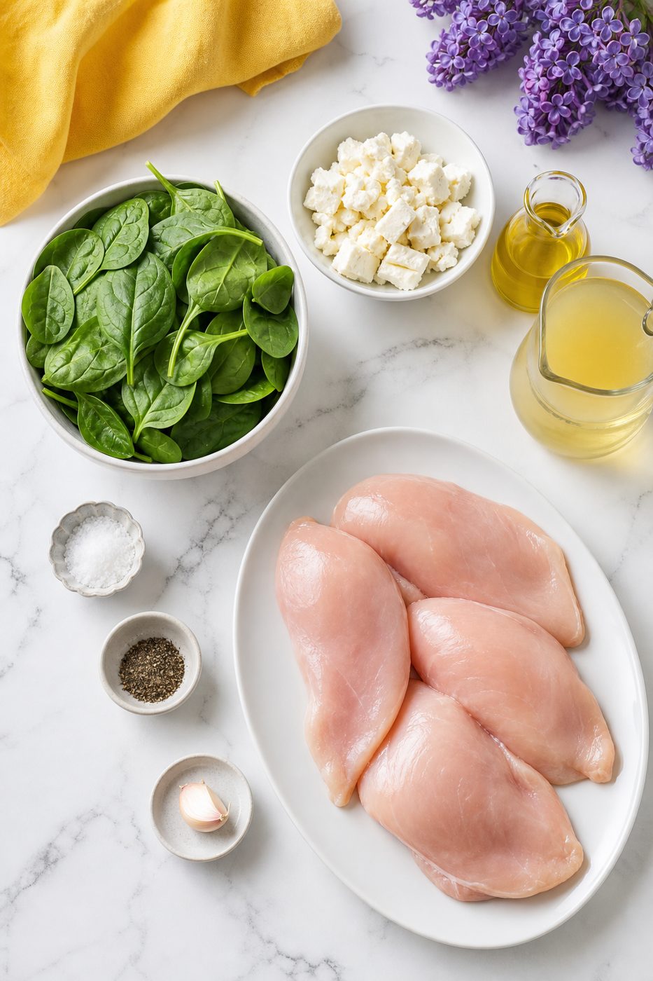 Zutaten für Feta-Spinat-Hähnchenbrust