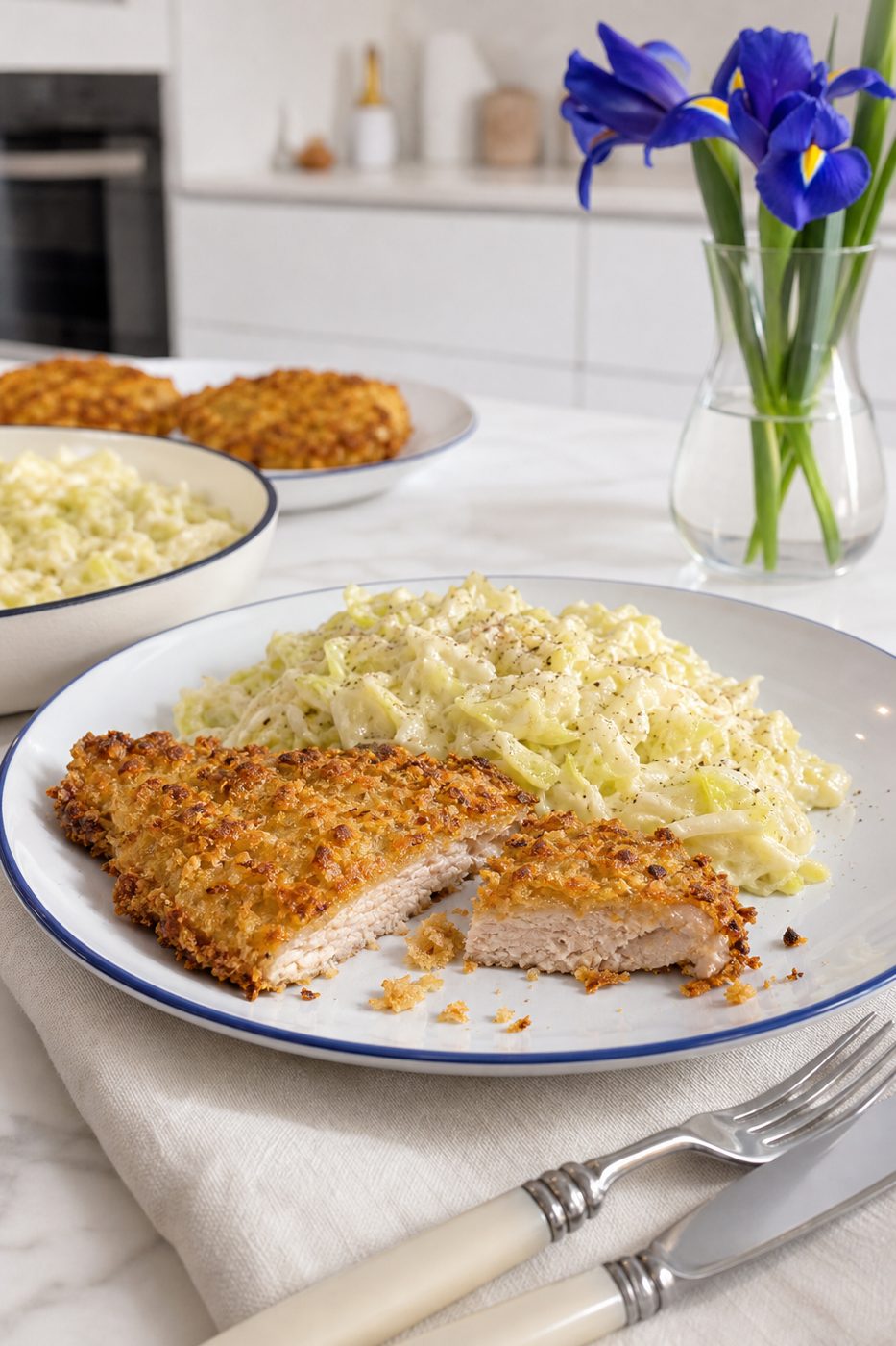 Parmesan-Schnitzel mit Rahmkohl