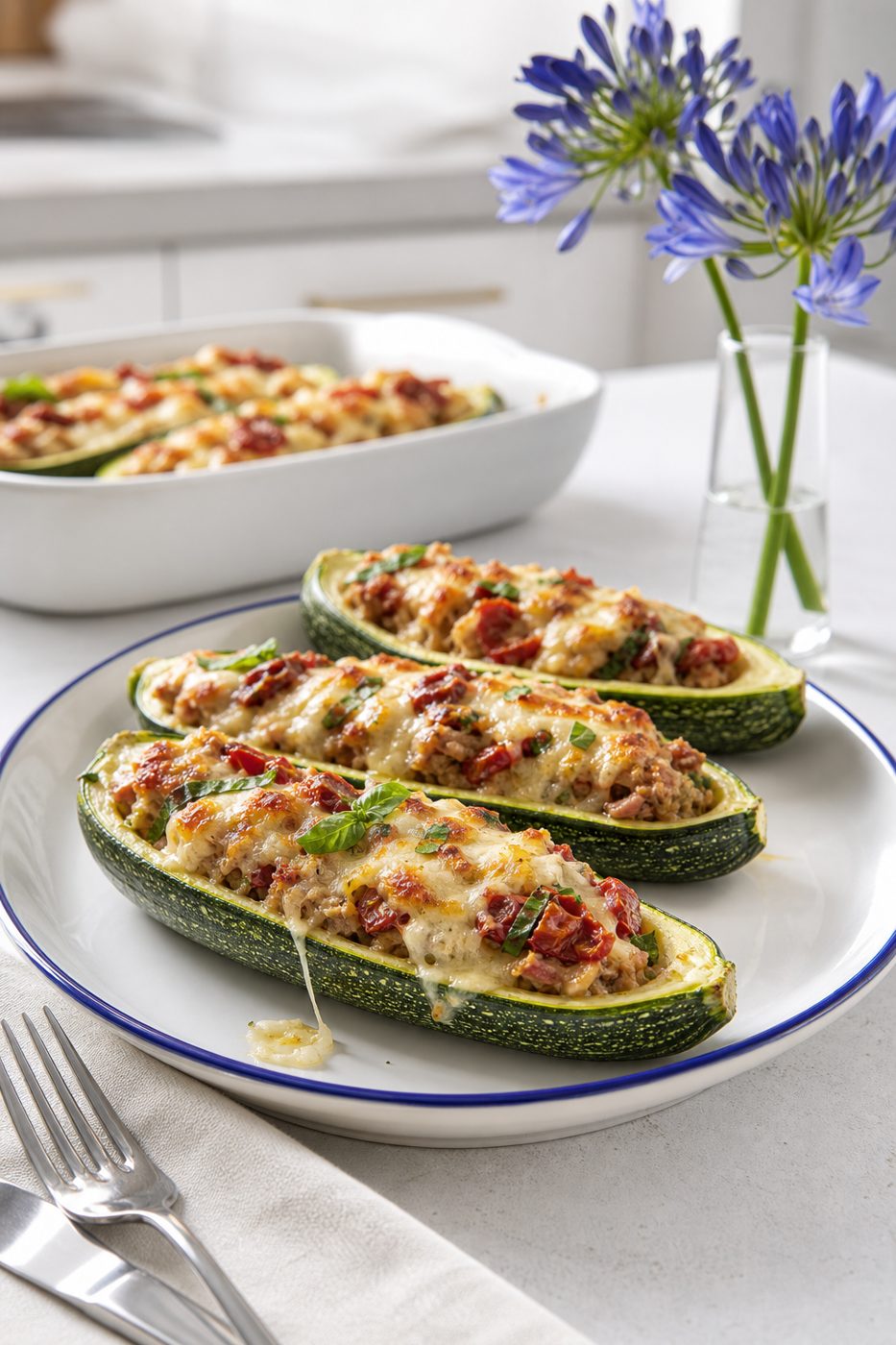 Thunfischgefüllte Zucchiniboote