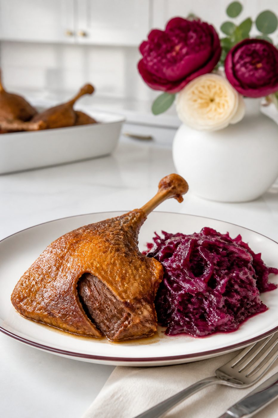 Entenkeule mit Wacholder-Rotkohl
