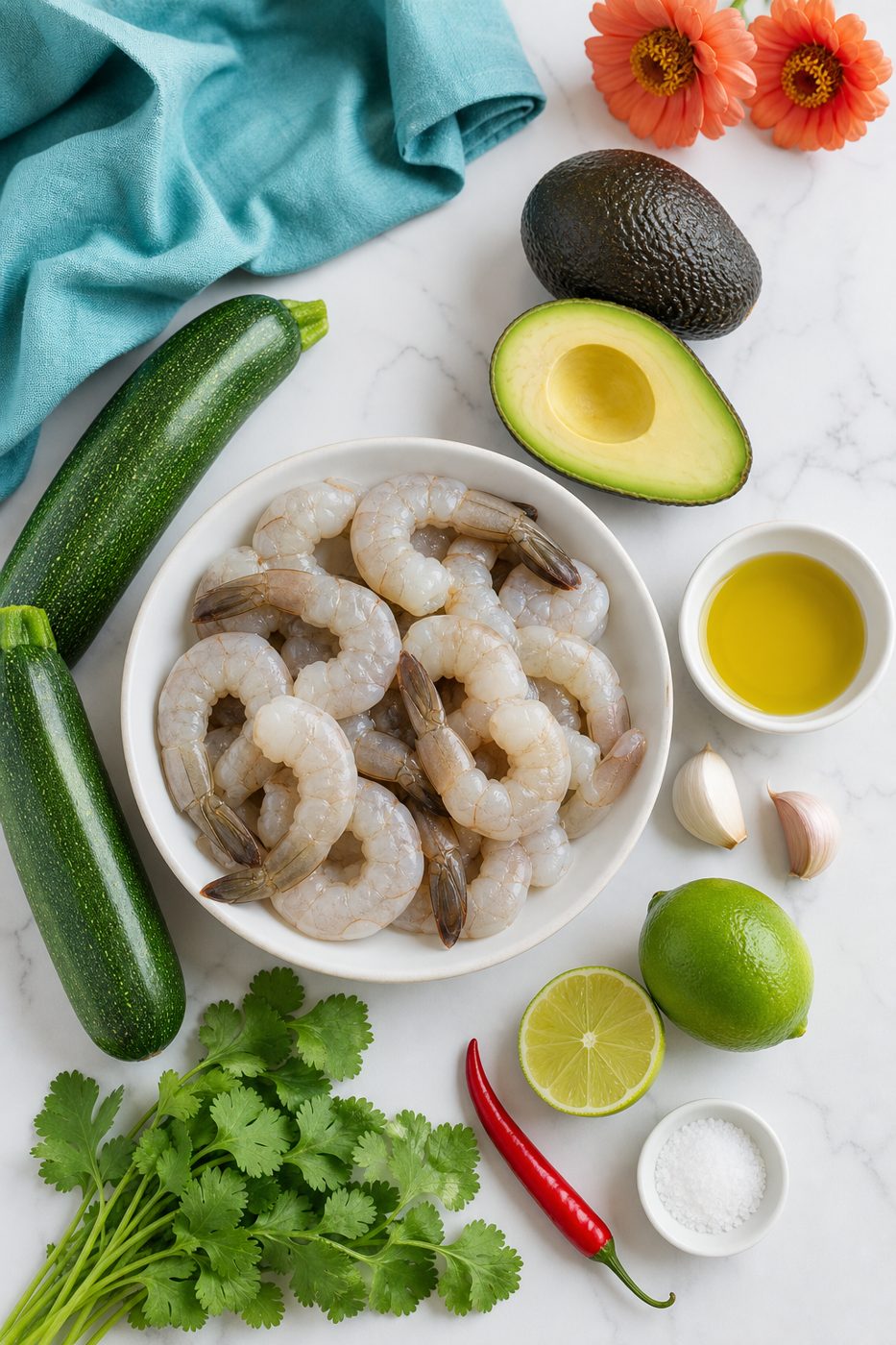 Zutaten für Garnelen-Avocado-Limetten-Pfanne