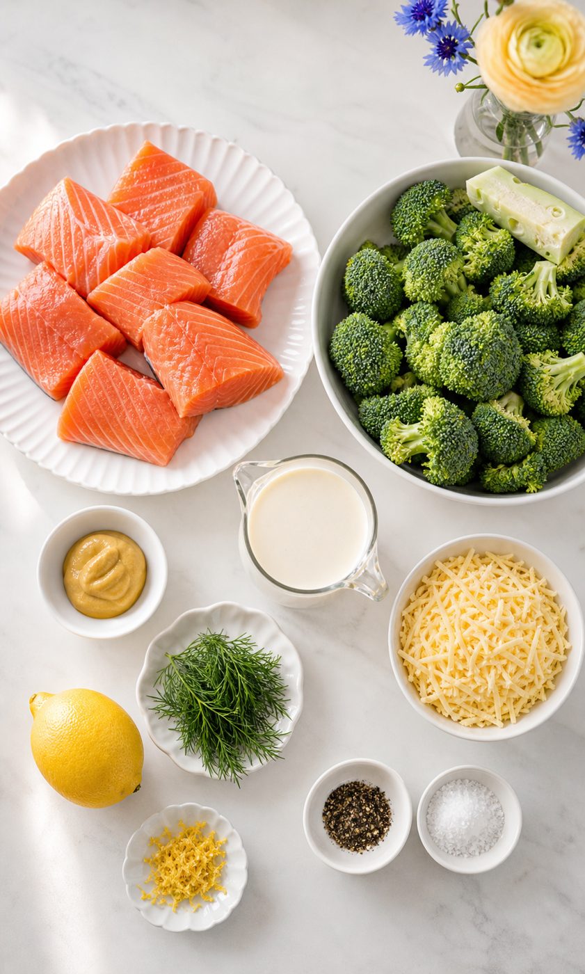Zutaten für Lachs-Brokkoli-Gratin