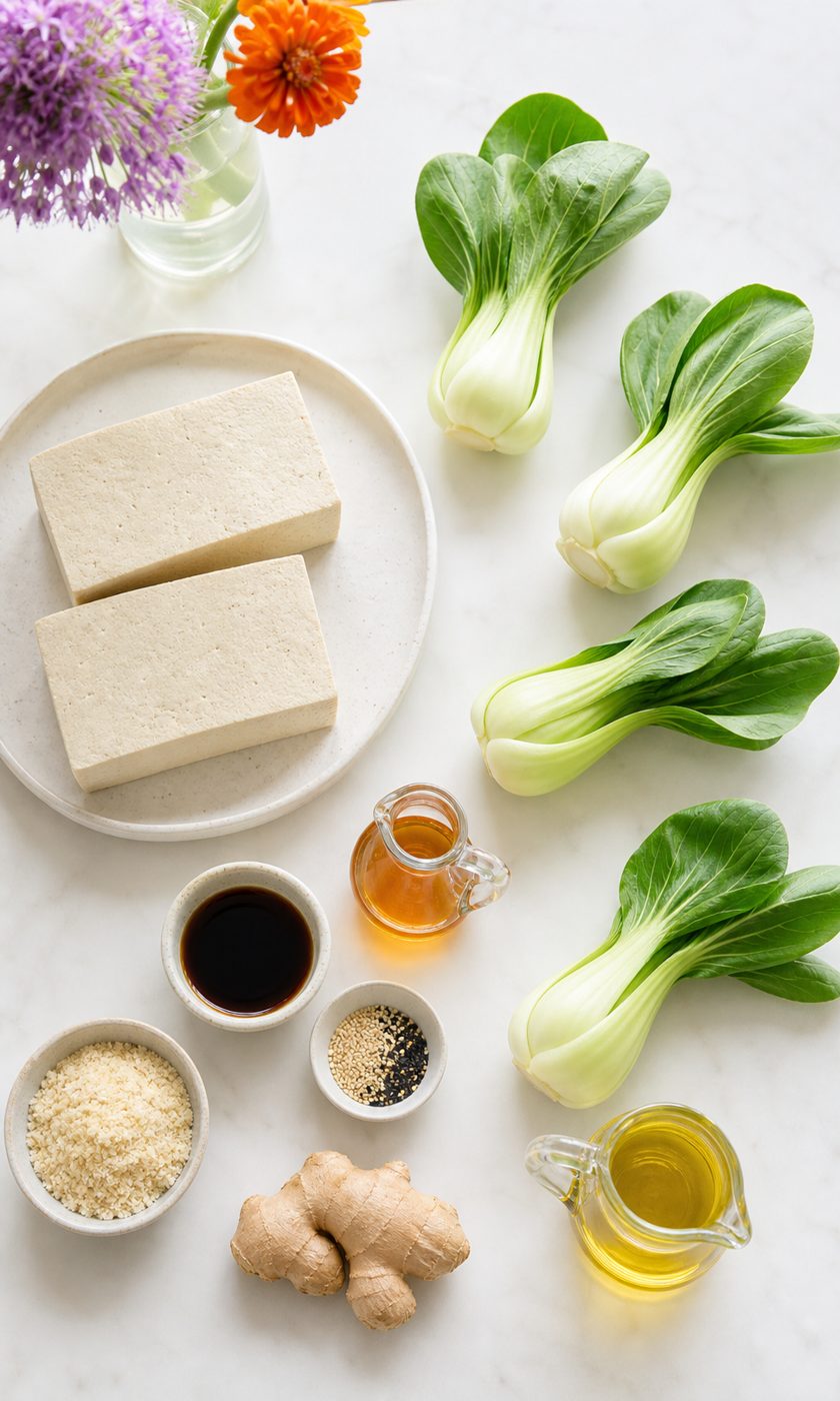Zutaten für Knuspertofu mit Sesam-Pak-Choi