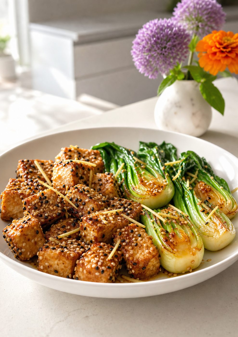 Knuspertofu mit Sesam-Pak-Choi