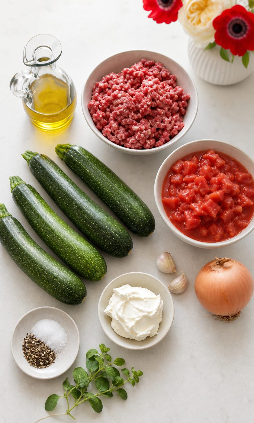 Zutaten für Zucchini-Bolognese mit Mascarpone