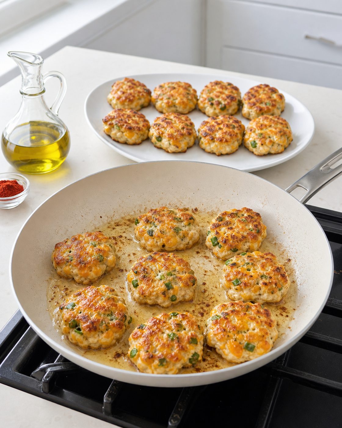 Schritt 2: Die Patties im heißen Olivenöl von beiden Seiten goldbraun braten.