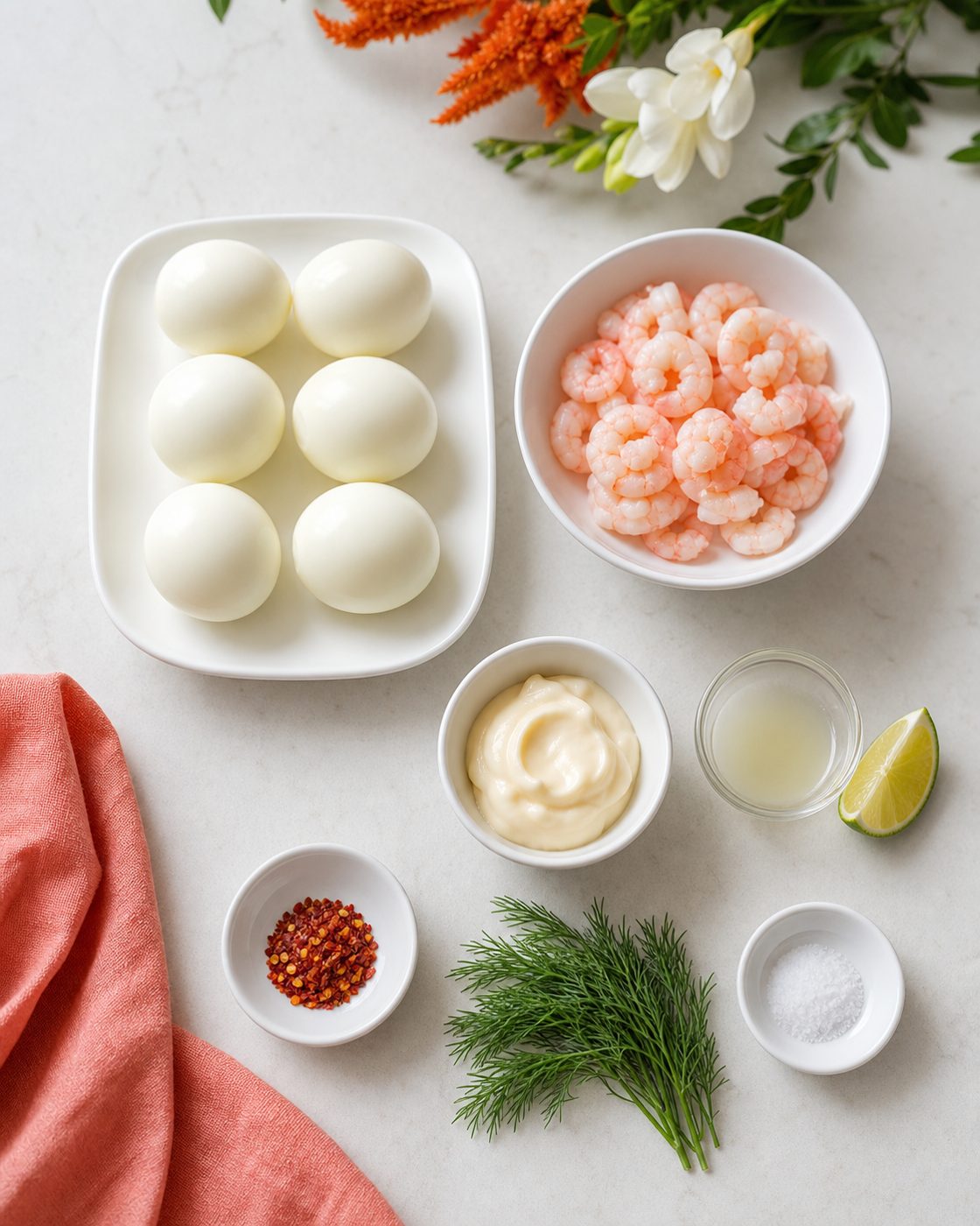 Zutaten für Garnelen-Eier mit Chili