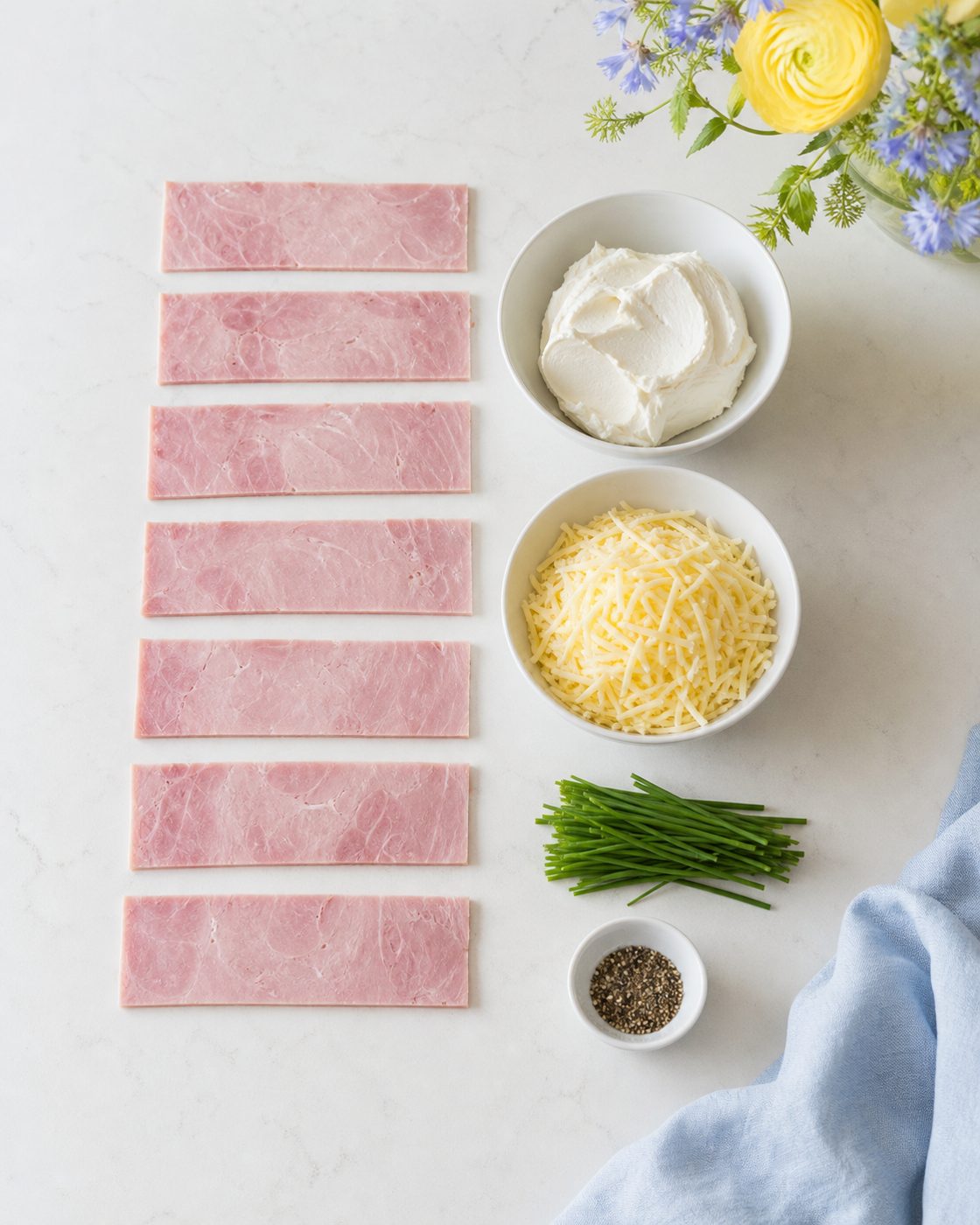 Zutaten für Schinken-Käse-Spiralen