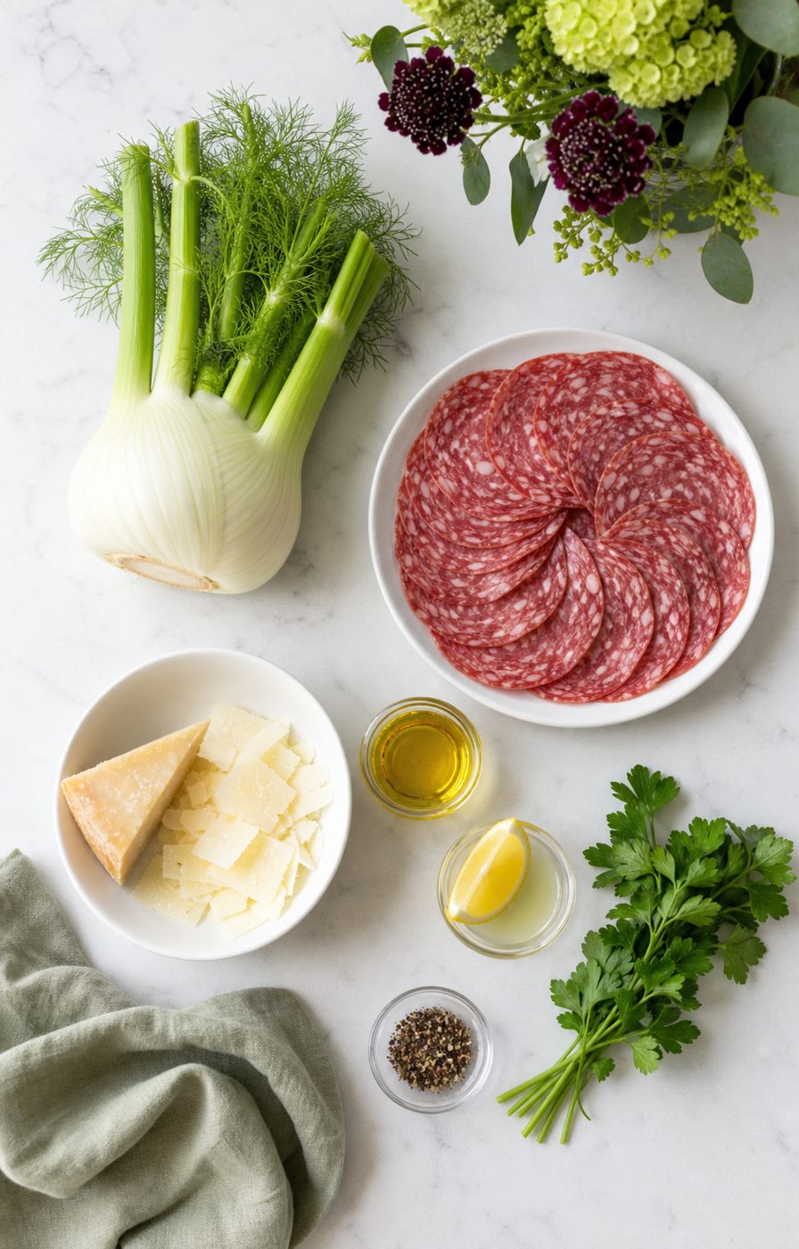 Zutaten für Fenchel-Salami-Antipasti