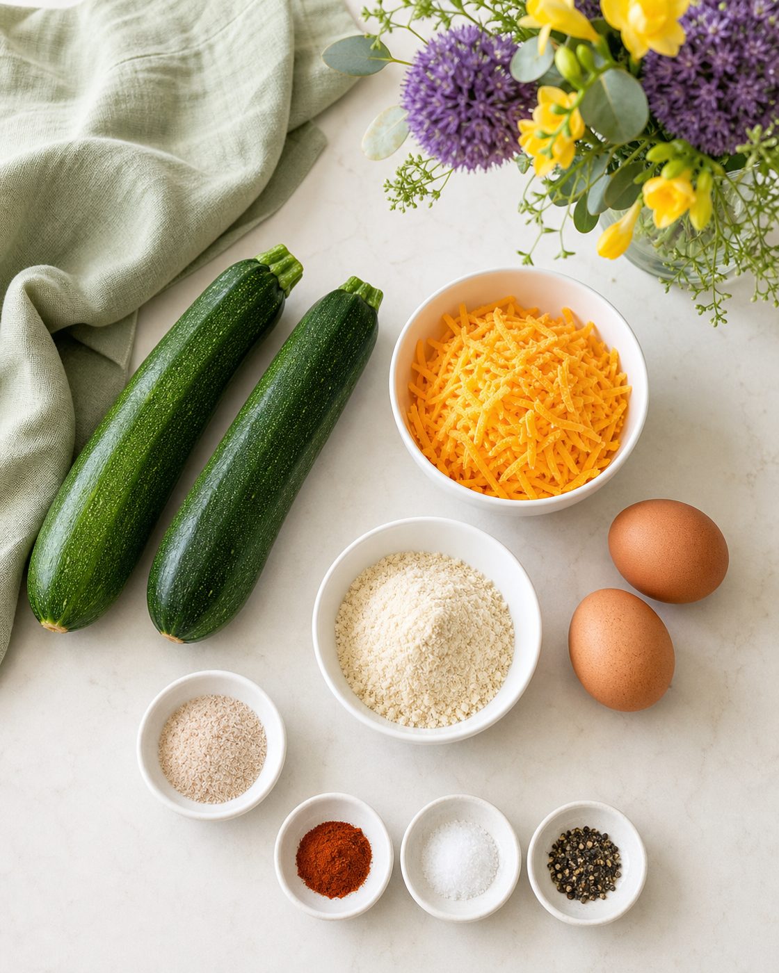 Zutaten für Zucchini-Cheddar-Waffeln