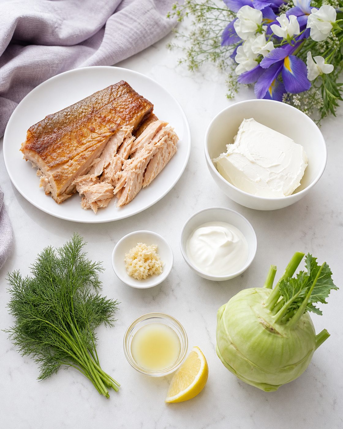 Zutaten für Räucherforellen-Dip mit Kohlrabi
