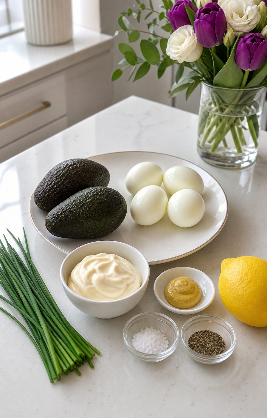 Zutaten für Avocado-Eiersalat-Boote