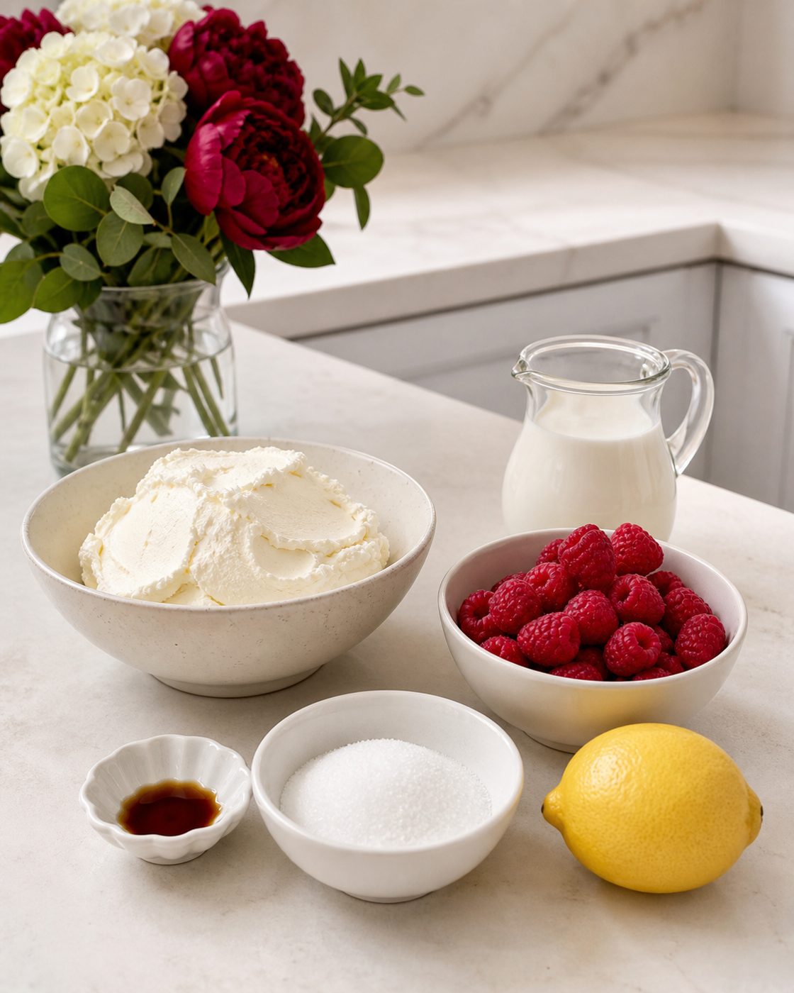 Zutaten für Himbeer-Cheesecake-Mousse