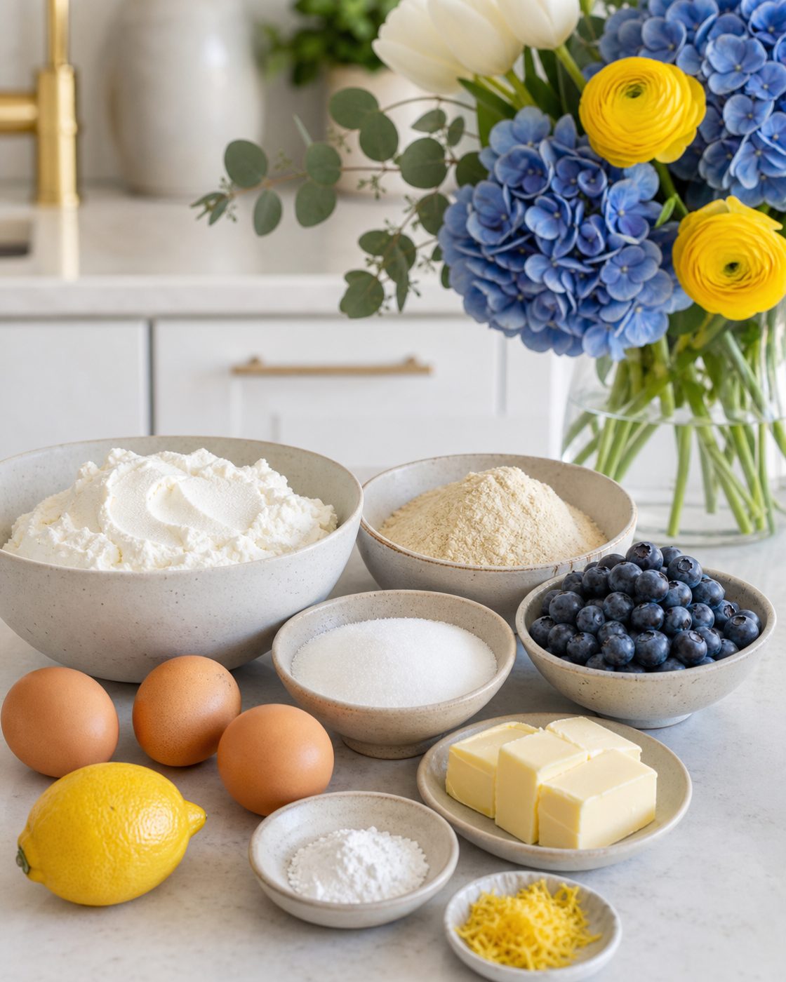 Zutaten für Heidelbeer-Ricotta-Cupcakes