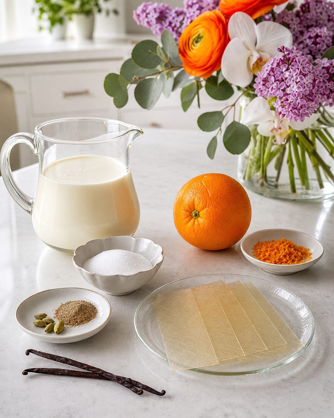 Zutaten für Orangen-Kardamom-Panna-cotta
