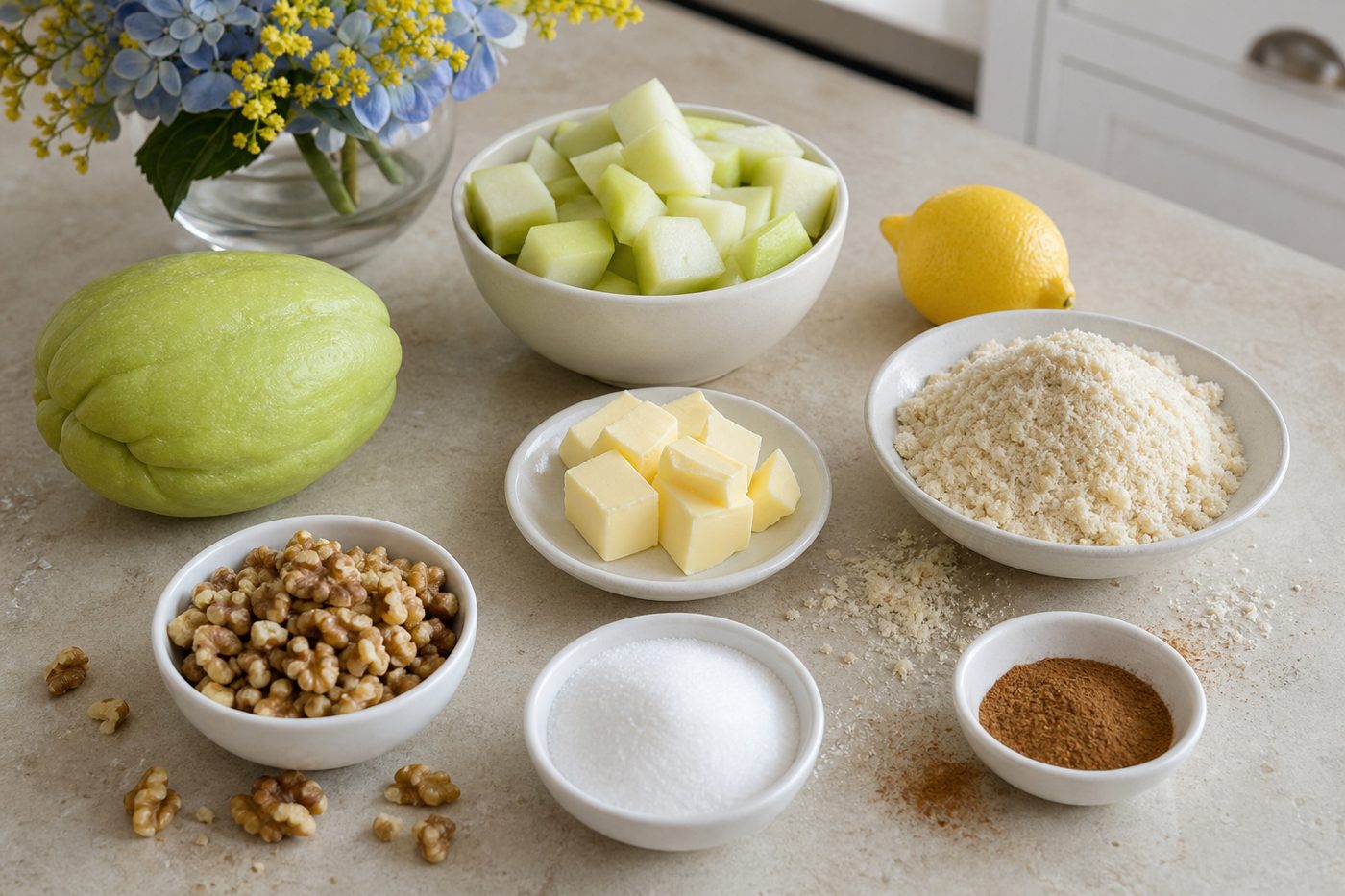 Zutaten für Zimt-Chayote-Crumble
