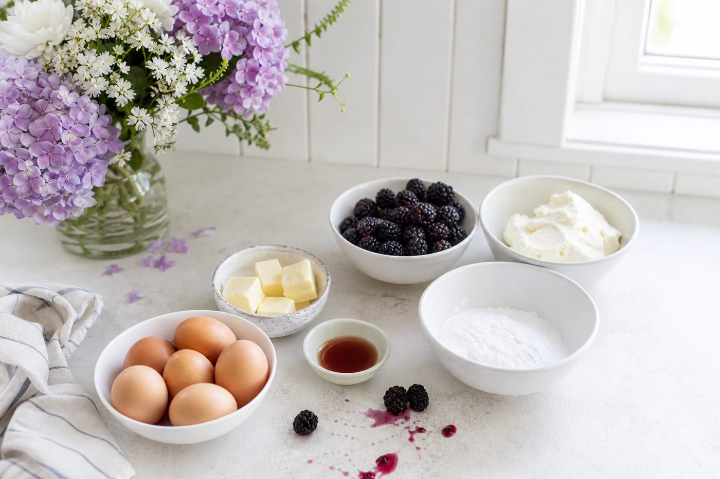 Zutaten für Brombeer-Vanille-Soufflé