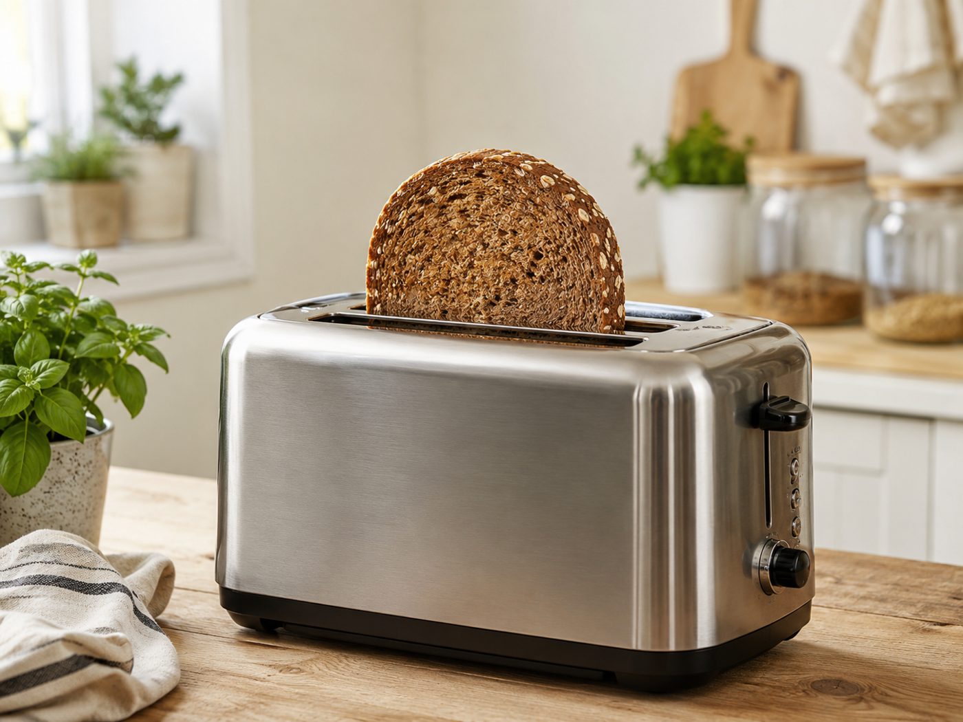 Brot wird im Toaster knusprig getoastet