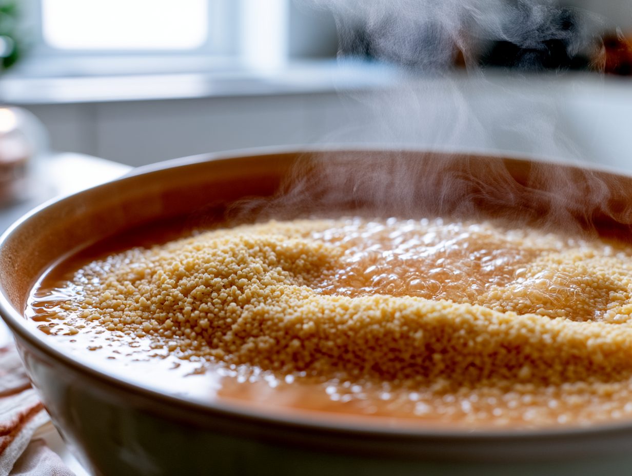 Schritt 1: Couscous mit heißer Brühe übergießen und quellen lassen.