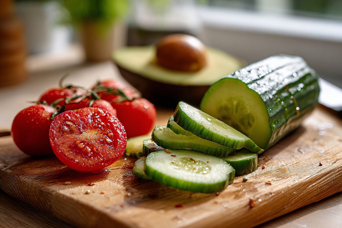 Schritt 3: Gemüse waschen und klein schneiden, Avocado in Spalten teilen.