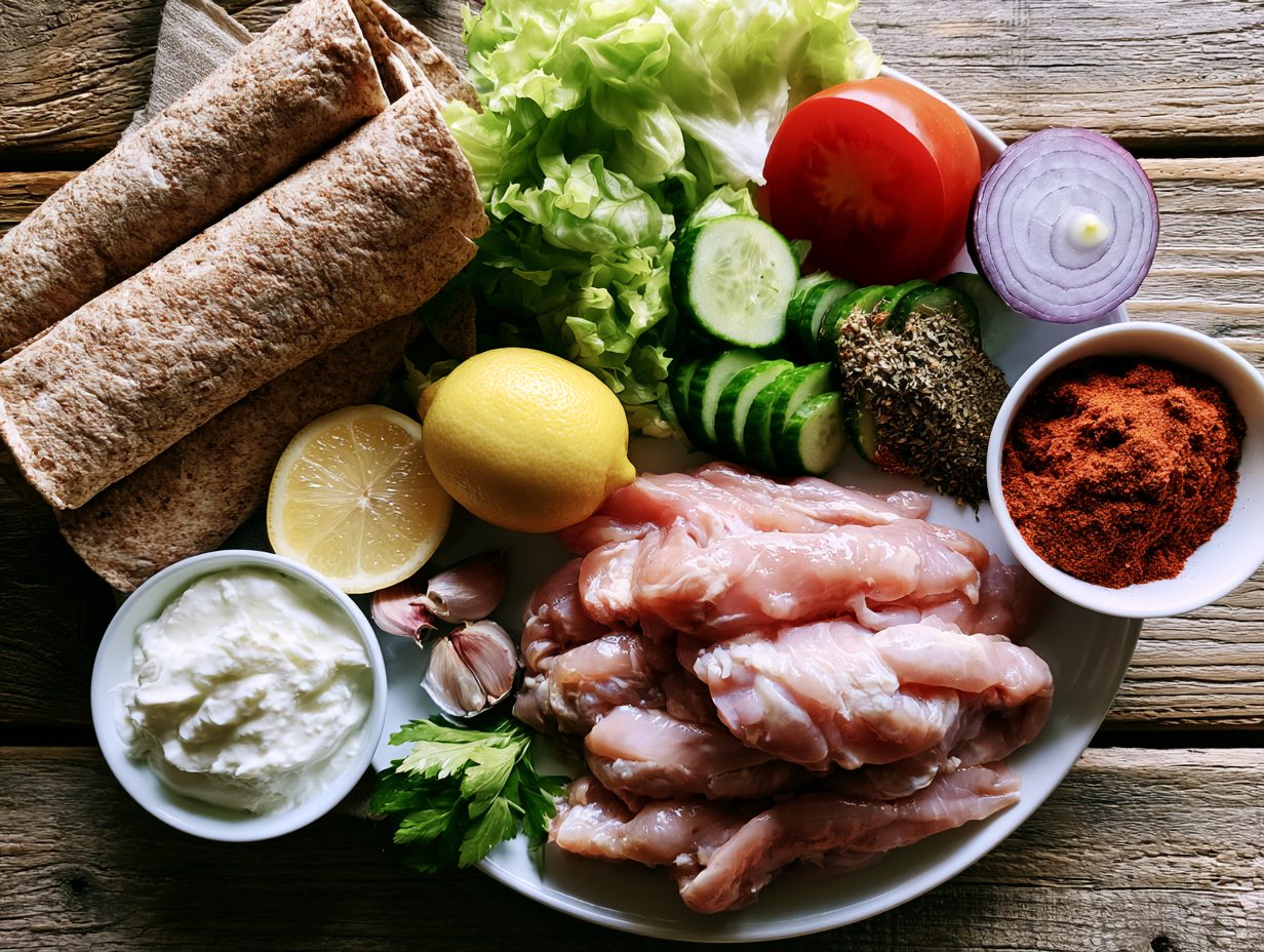 Zutaten Gyros-Hähnchen-Wrap mit Knoblauch-Joghurt-Sauce