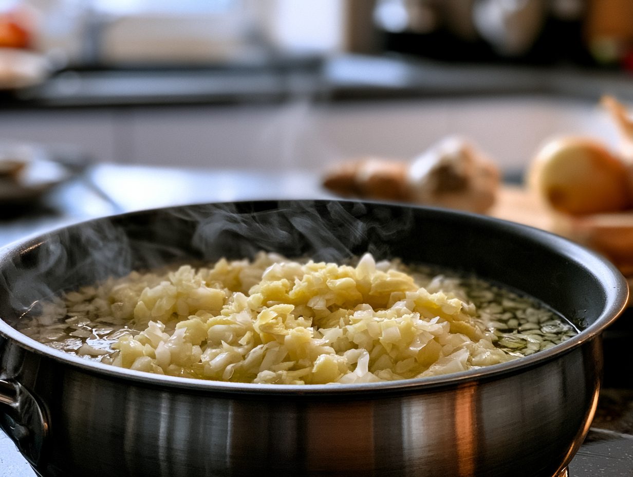 Schritt 2: Zwiebel, Knoblauch und Ingwer andünsten.