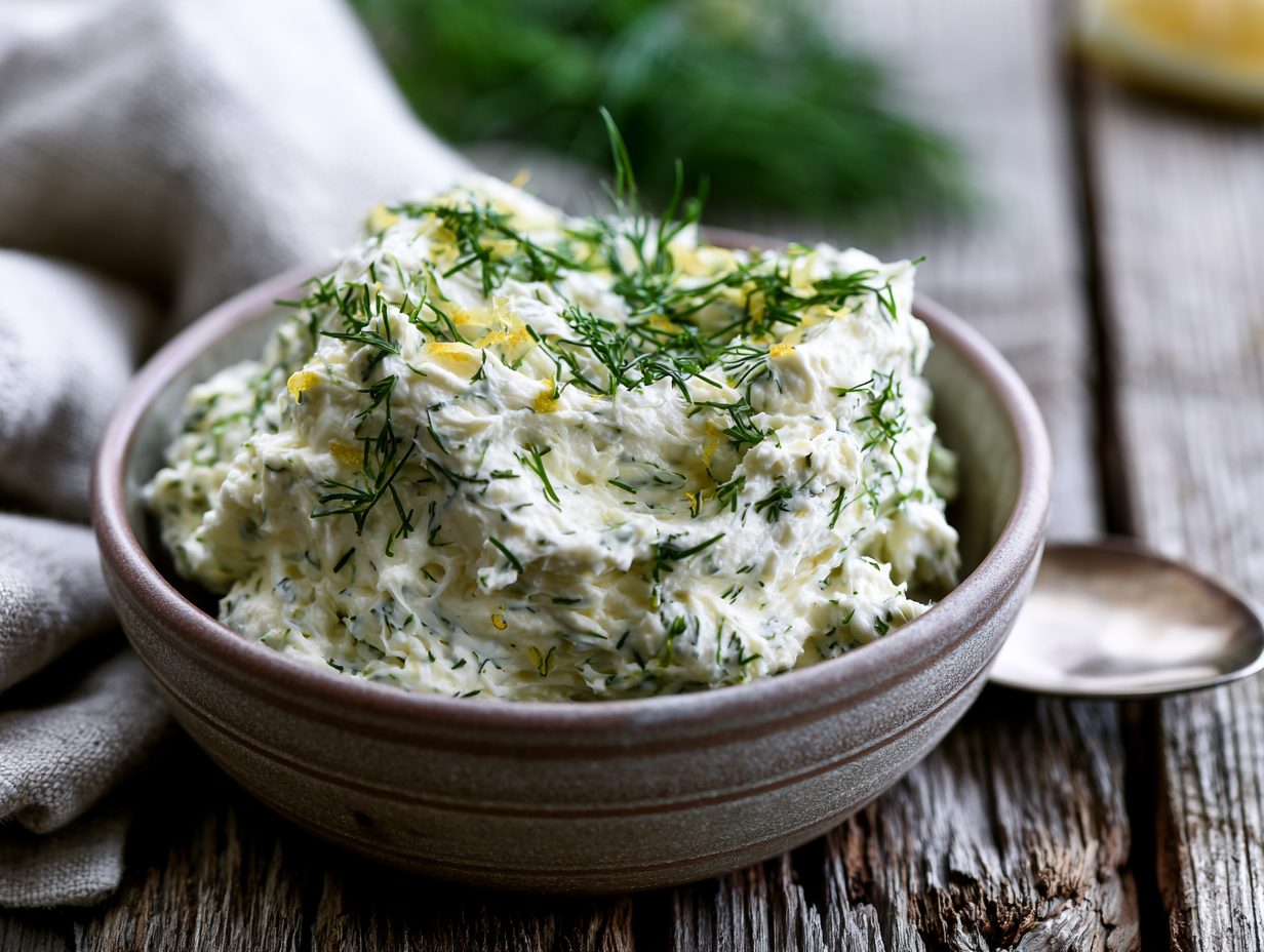 Schritt 2: Frischkäse mit Dill und Zitrone verrühren.
