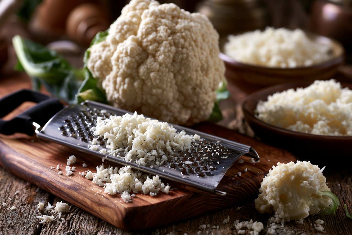 Schritt 1: Blumenkohl fein reiben, garen und sehr gut ausdrücken.