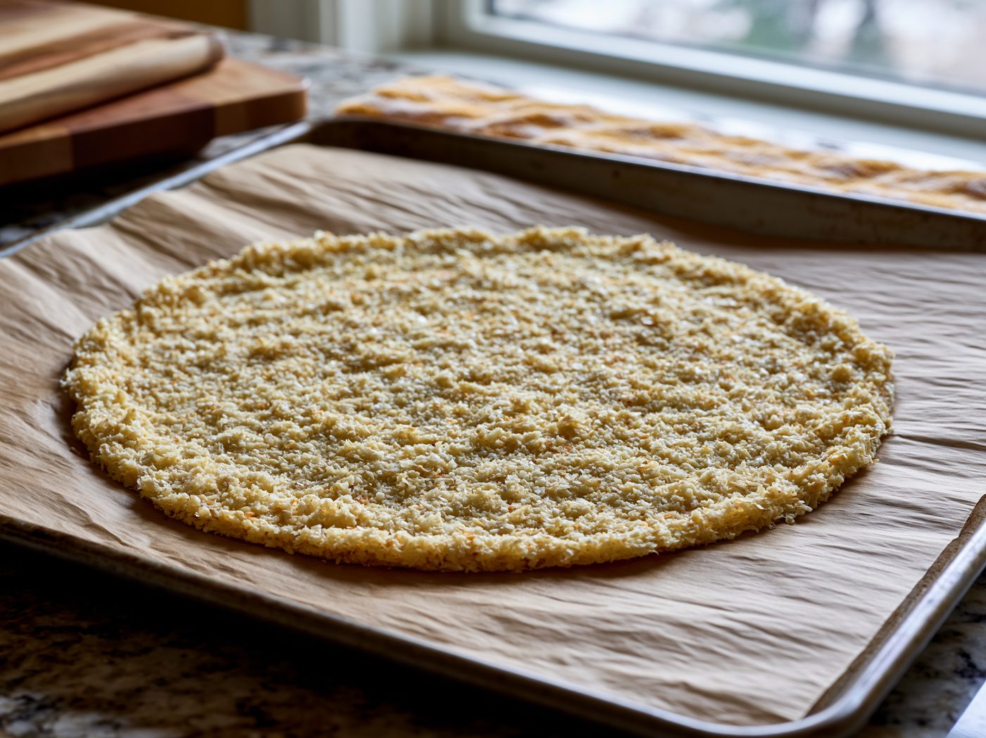 Schritt 3: Boden dünn auf dem Blech formen und vorbacken.