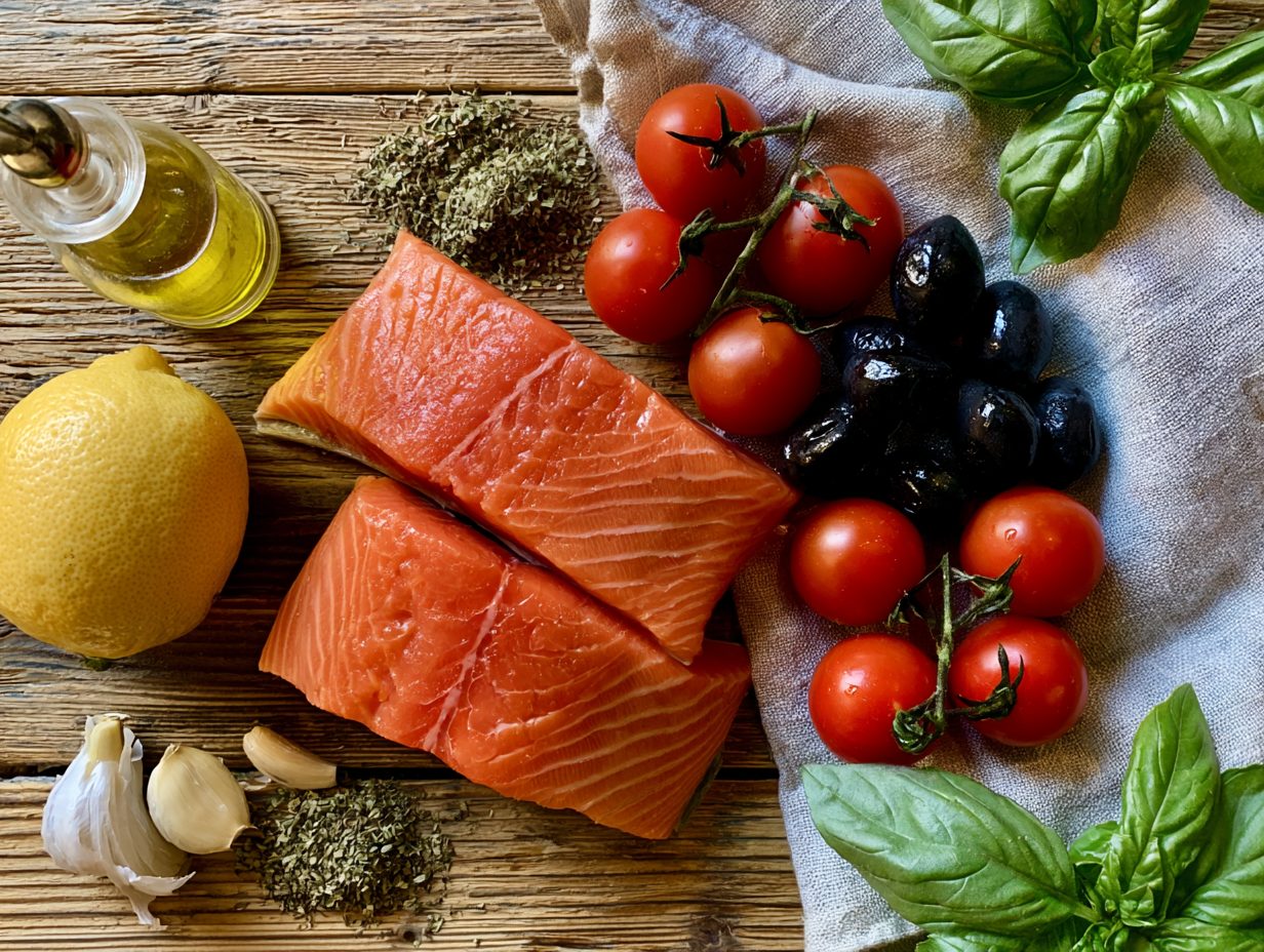 Zutaten Mediterraner Ofen-Lachs mit Tomaten &amp; Oliven