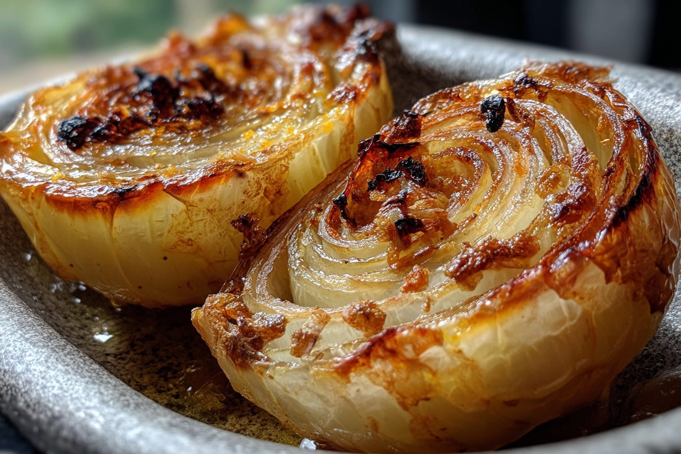 Schritt 1: Die halbierte Zwiebel mit der Schnittfläche nach unten in einem trockenen Topf dunkel anrösten. Das gibt dem Rosół seine goldene Farbe.