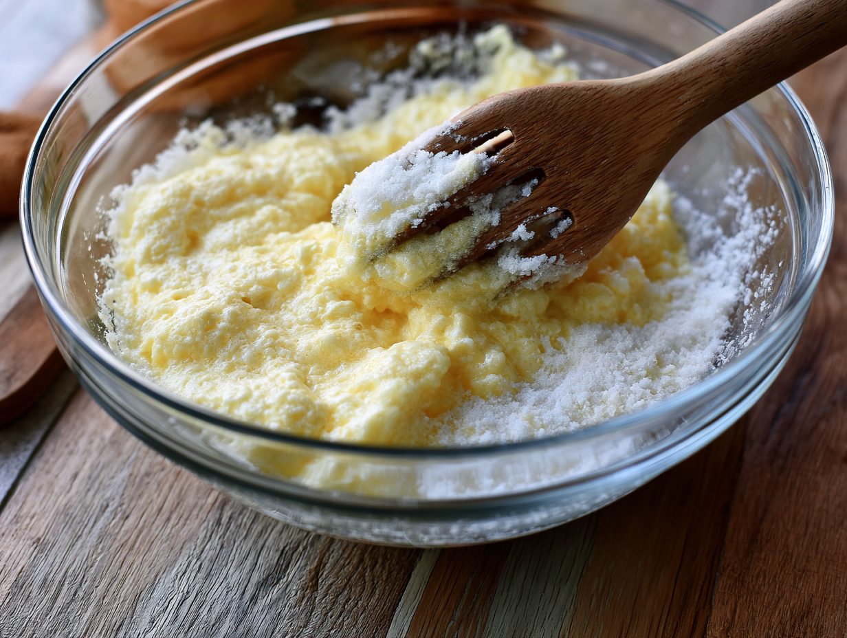 Schritt 2: Eier mit Erythrit schaumig schlagen.