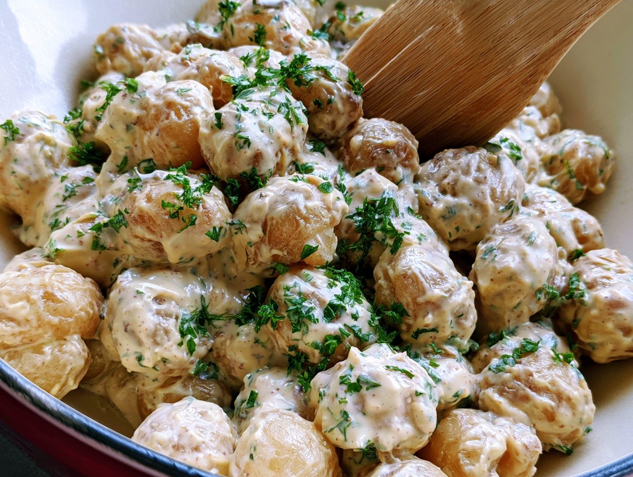 Schritt 3: Warme Kartoffeln ins Dressing geben und wenden.