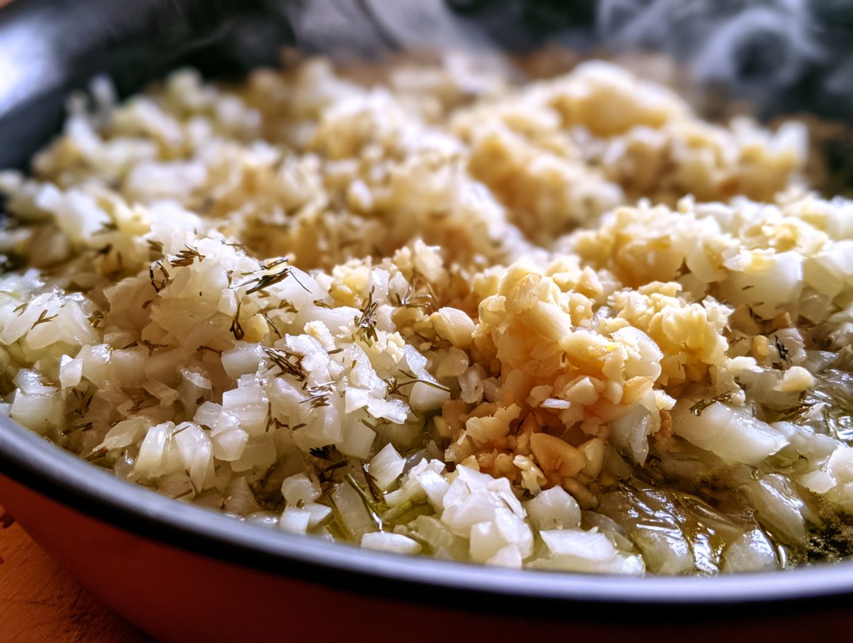 Schritt 1: Zwiebel und Knoblauch andünsten.