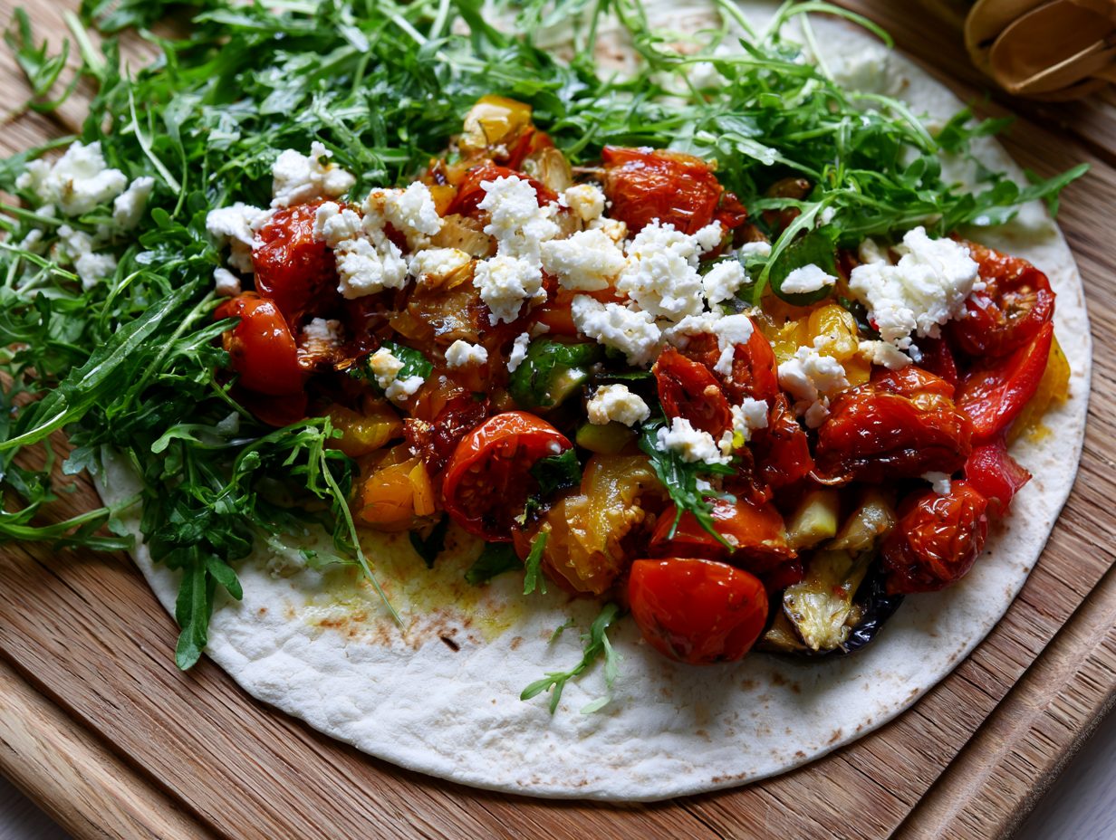 Schritt 4: Gemüse und Rucola daraufgeben.