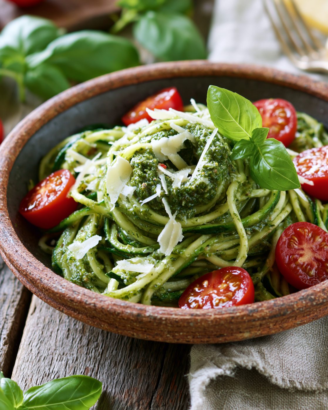 Zucchini-Spaghetti mit Pesto