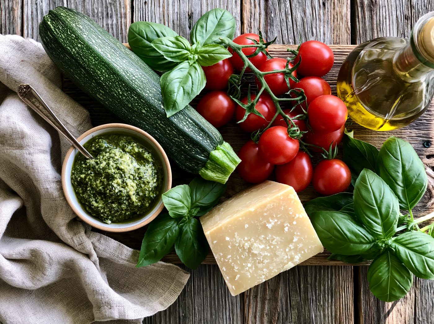 Zutaten Zucchini-Spaghetti mit Pesto